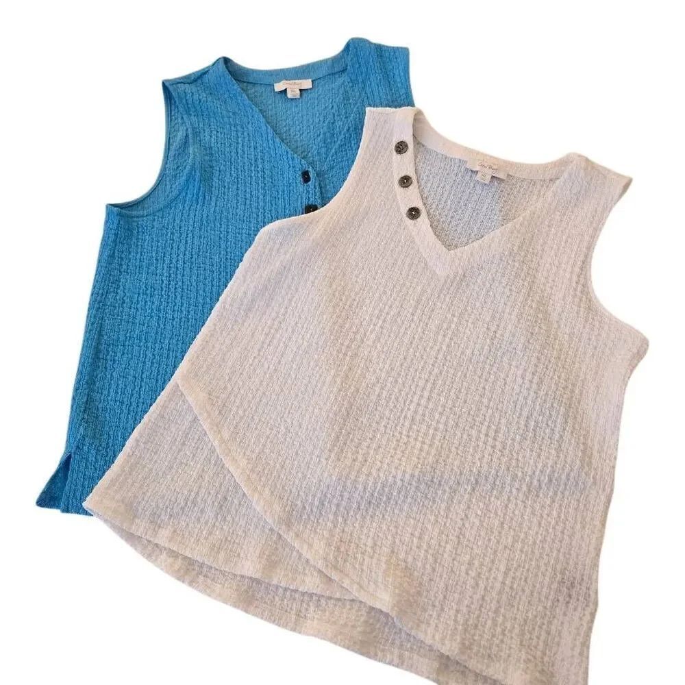 Bundle of 2 Coral Bay Womens Sleeveless Lightweight Summer Blouse White Blue XL